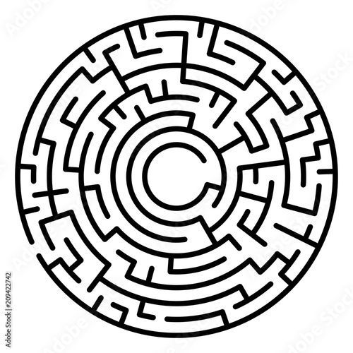 Maze circle. Labyrinth. Maze symbol. Isolated on white backgroun