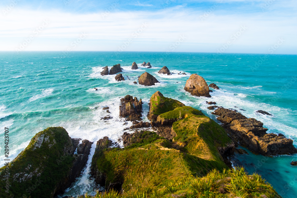 Nugget Point, Rocks cliffs, and beautiful ocean. The Catlins, New Zealand.