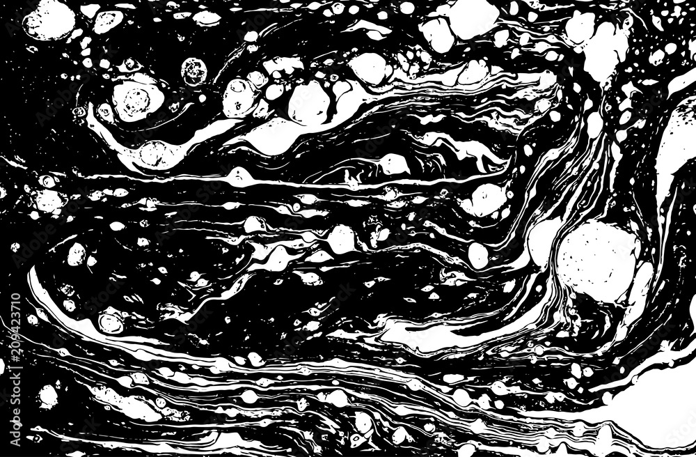 Fototapeta premium Black and white liquid texture. Hand drawn marbling illustration. Abstract vector background. Monochrome marble pattern.