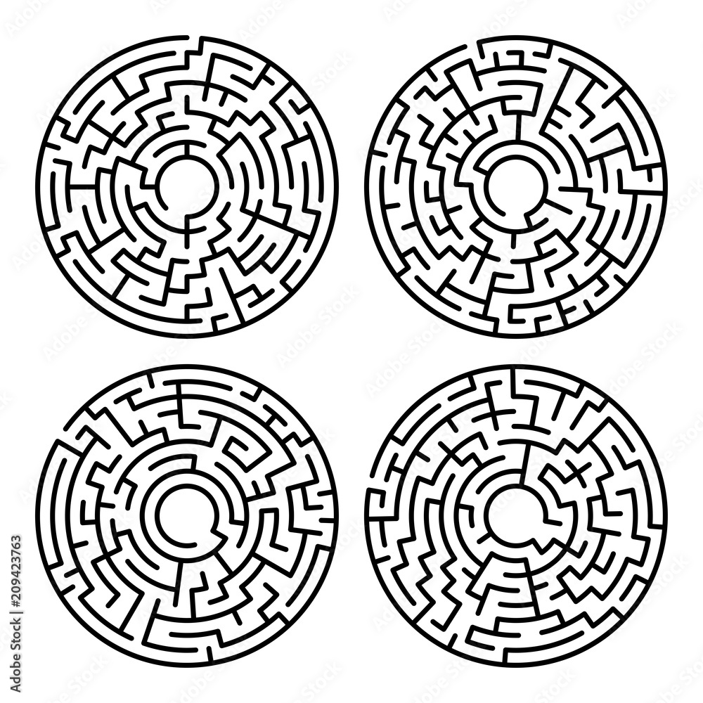 Set of maze circle. Labyrinth. Maze symbol. Isolated on white background
