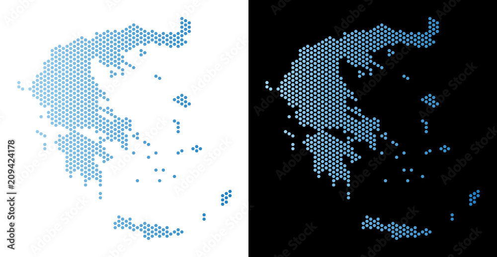 Hexagonal Greece map. Vector territory plan in light blue color with