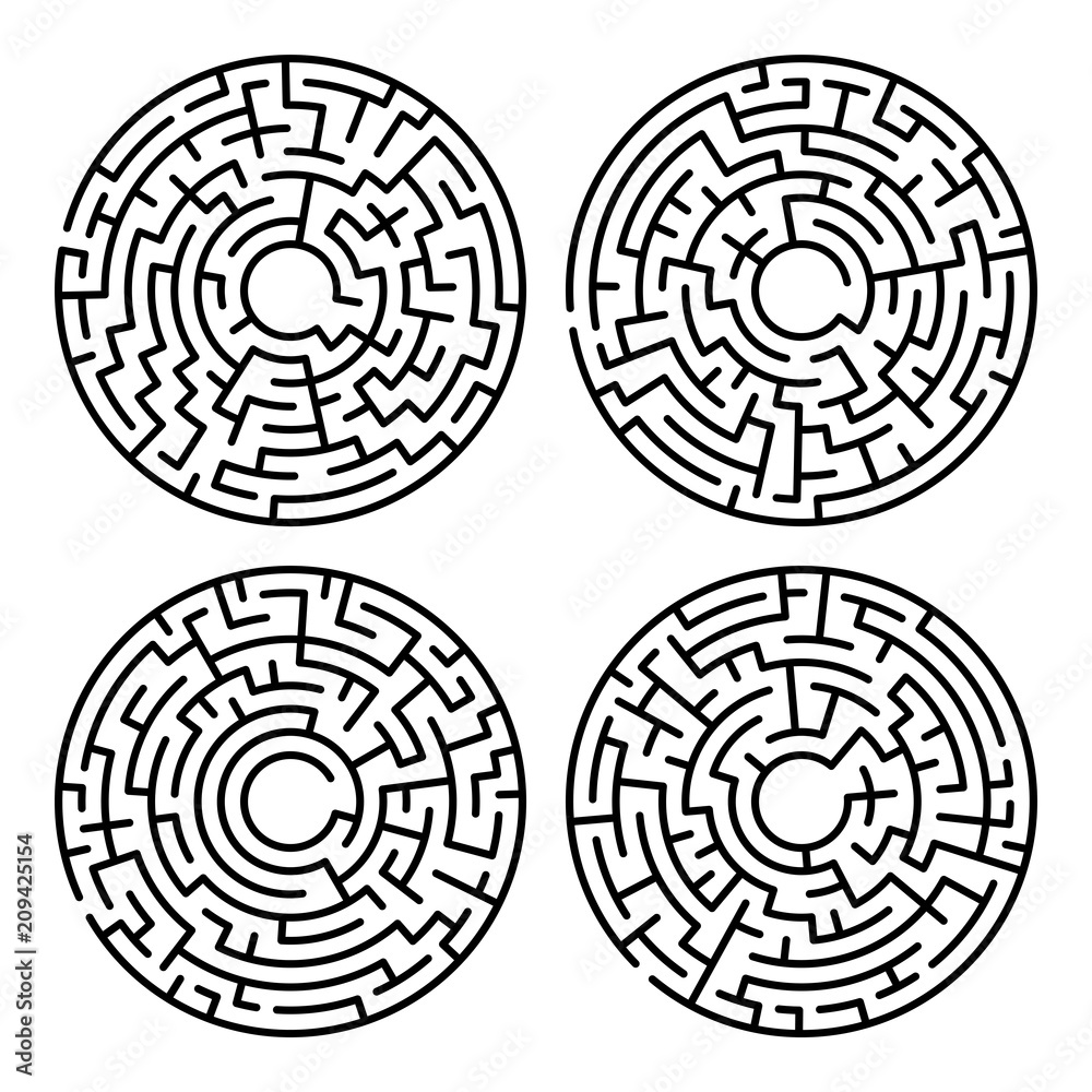 Set of maze circle. Labyrinth. Maze symbol. Isolated on white background Set of maze circle. Labyrinth. Maze symbol. Isolated on white background