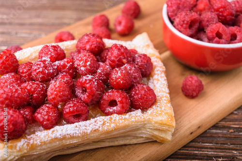 Puff pastry with raspberries