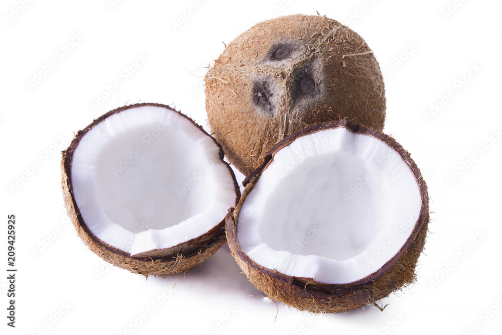 pieces of coconut isolated on white