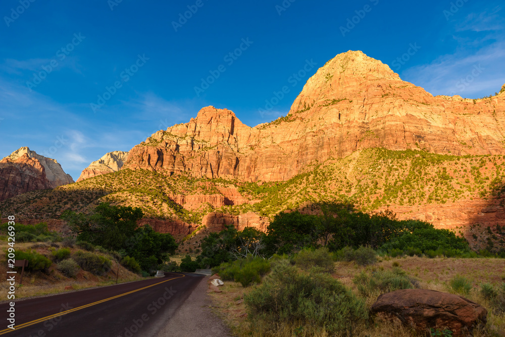 Landscape scenery at the Zion National Park, beautiful colors of rock formation in Utah - USA Landscape scenery at the Zion National Park, beautiful colors of rock formation in Utah - USA