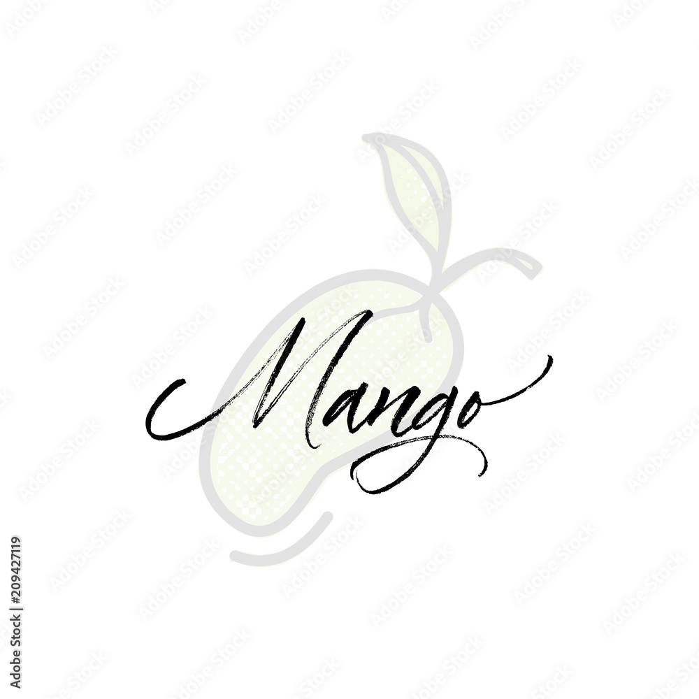 Mango word on background illustration. Fruit web element, Isolated Vector.