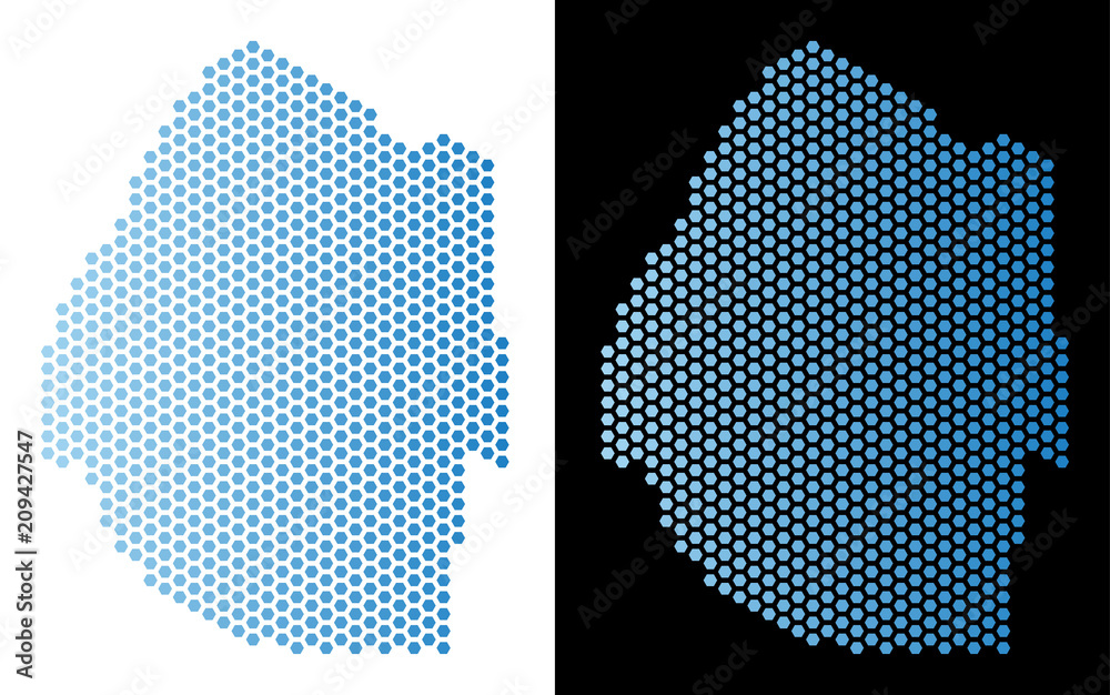 Hex Tile Swaziland map. Vector territory scheme in light blue color