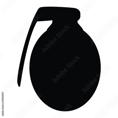 A black and white silhouette of a grenade