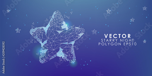 Glowy  Starry night  Polygon line connected dot with dark blue background