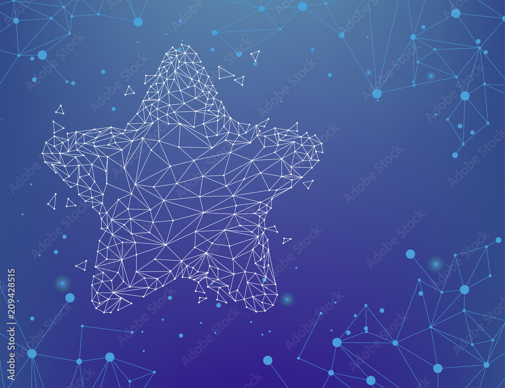 Glowy  Starry night  Polygon line connected dot with dark blue background