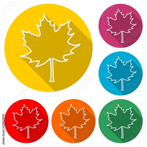 Maple Leaf icon, color icon with long shadow