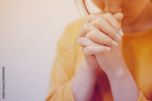  Soft focus of Hands woman are praying and thanks to the Lord.