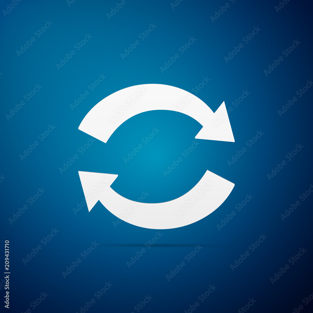 Refresh icon isolated on blue background. Reload symbol. Rotation arrows in a circle sign. Flat design. Vector Illustration Refresh icon isolated on blue background. Reload symbol. Rotation arrows in a circle sign. Flat design. Vector Illustration