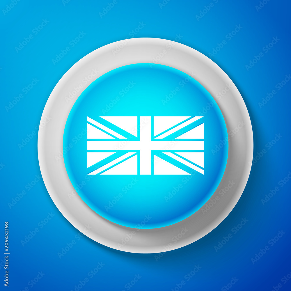 White Flag of Great Britain icon isolated on blue background. UK flag sign. Official United Kingdom flag sign. British symbol. Circle blue button with white line. Vector Illustration White Flag of Great Britain icon isolated on blue background. UK flag sign. Official United Kingdom flag sign. British symbol. Circle blue button with white line. Vector Illustration