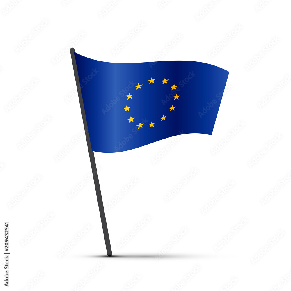 European union flag on pole, infographic element on white European union flag on pole, infographic element on white