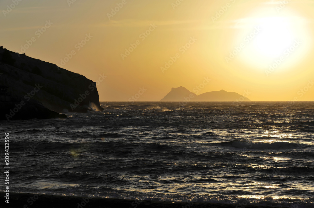 Sonnenuntergang, Bucht, Strand von Matala, Matala, Kreta, Griechenland, Europa