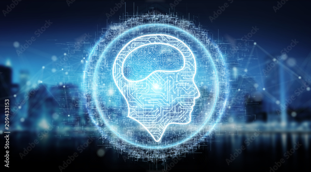 Digital artificial intelligence icon hologram 3D rendering