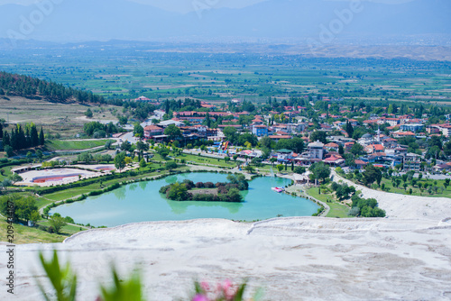Natural travertine pools and terraces in Pamukkale. Cotton castle in southwestern Turkey 