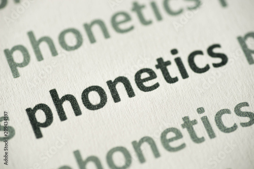word phonetics  printed on paper macro photo