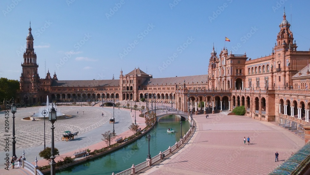 Séville, vue panoramique sur la place d'Espagne, en Andalousie (Espagne)
