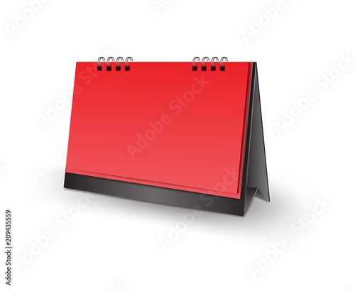 Blank desk calendar 3d mockup vector illustration, Vertical Realistic mockup  for Desk calendar template design, Vertical realistic paper calendar blank, Red Background Isolated