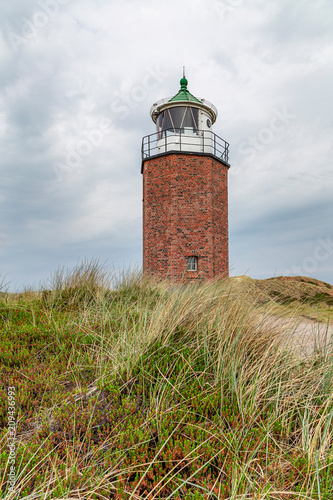 View to old Lighthouse with typical heathland plants at Sylt / Germany © Manninx