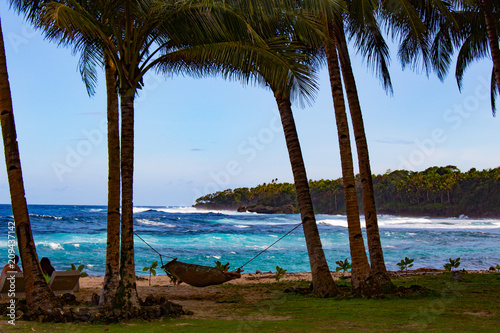 Siargao  PHILIPPINES - Feb 15  2018  people rest on the beach of the island.