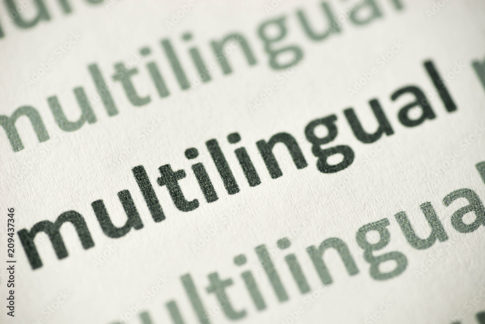 word multulingual printed on paper macro word multulingual printed on paper macro