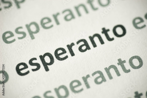 word esperanto  printed on paper macro photo