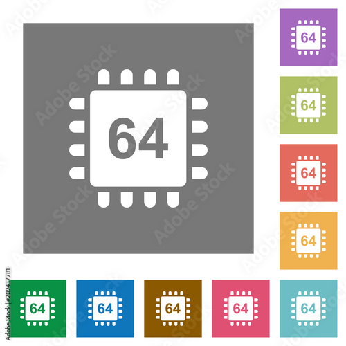 Microprocessor 64 bit architecture square flat icons