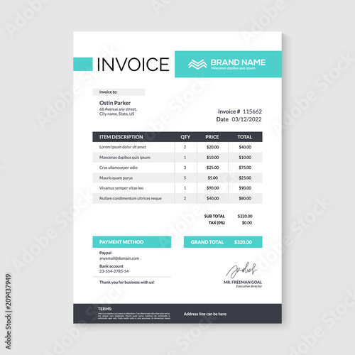 Invoice minimal design template. Bill form business invoice accounting photo