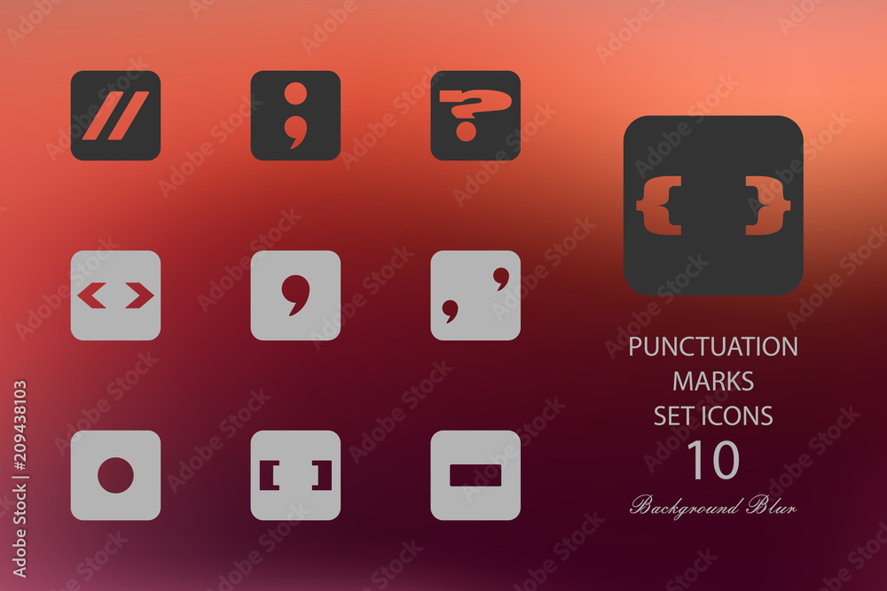 Punctuation marks. Set of flat icons on blurred background Punctuation marks. Set of flat icons on blurred background