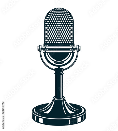 Retro studio microphone vector illustration. Stand up live show concept, public relations.
