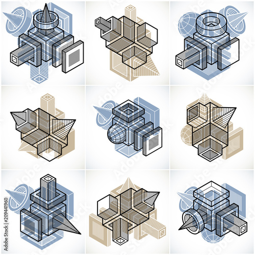 Abstract vectors, 3D simple geometric shapes set.
