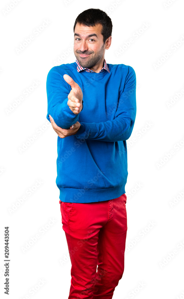 Handsome young man making a deal on white background Handsome young man making a deal on white background
