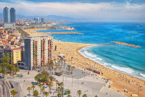 View of Barcelona beach on a summer day