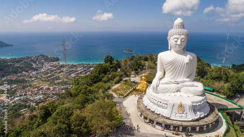 Aerial view of Big Buddha statue Phuket  Thailand. December 2017. The statue is located on the mountain near Kata beach and Karon beach.