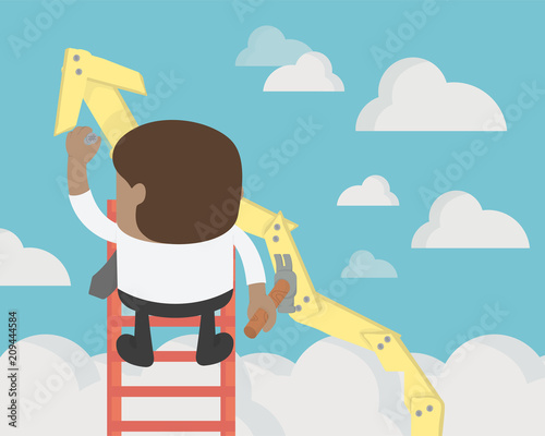 Businessman create stock route up by oneself ladder against the sky. education and success concept