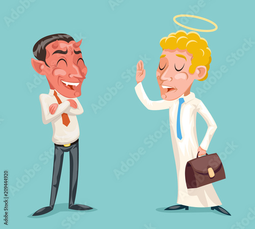 Guardian angel devil businessman wise caution tutelar proud clever winner demon character cartoon design vector illustration