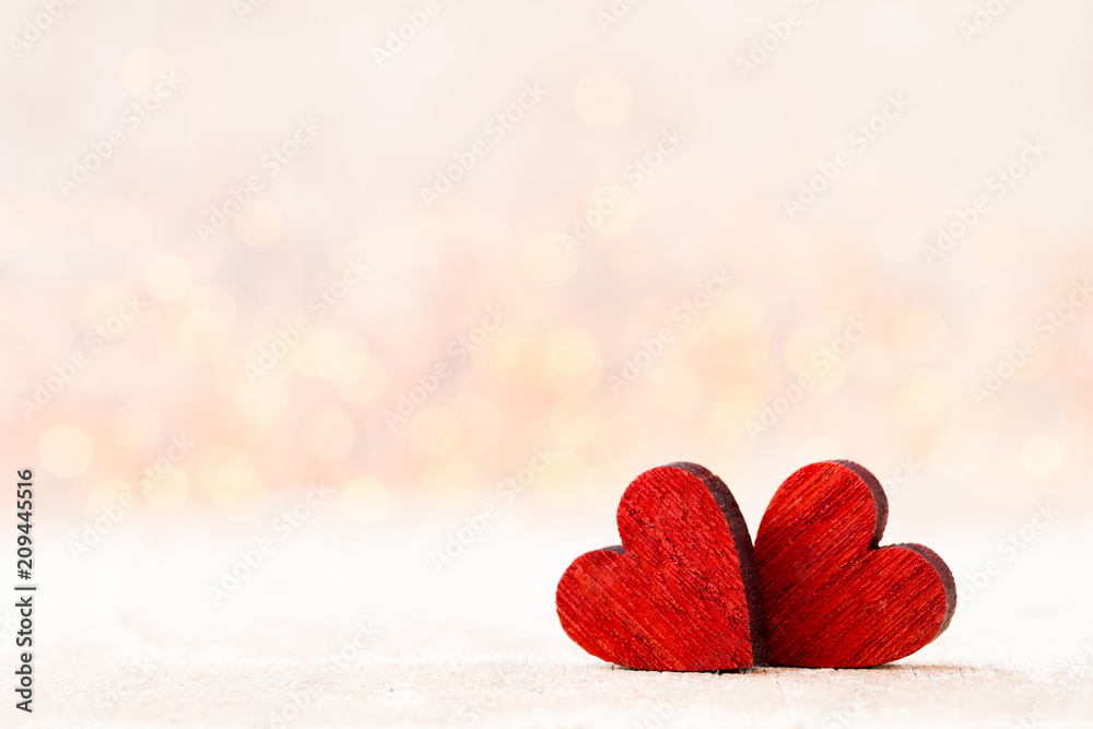 Fototapeta premium Background with wooden hearts, place for text.