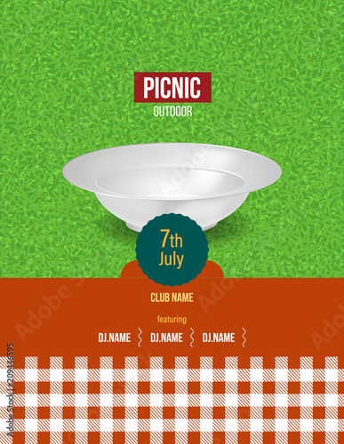 Picnic on fresh air. Summer invitation, poster template, flyer.