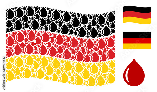 Waving German official flag. Vector drop design elements are scattered into geometric Germany flag illustration. Patriotic illustration created of flat drop icons.