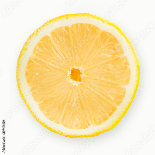 half slice of fresh lemon isolated on white background