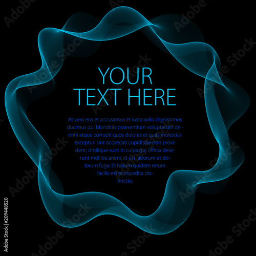 Flowing smooth linear frame in a shape of circle. Vector abstract artistic beautiful background with copy space for text.  Isolated over black background.