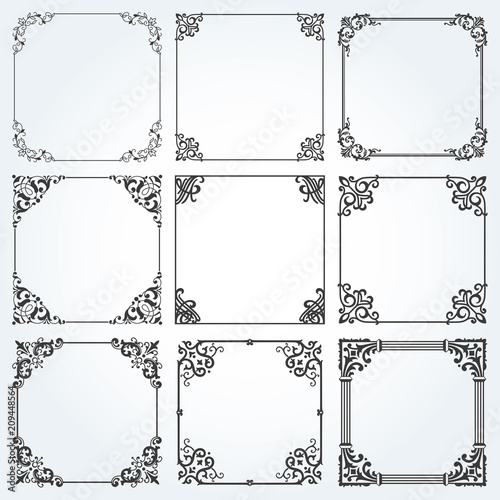 Decorative frames and borders square set vector