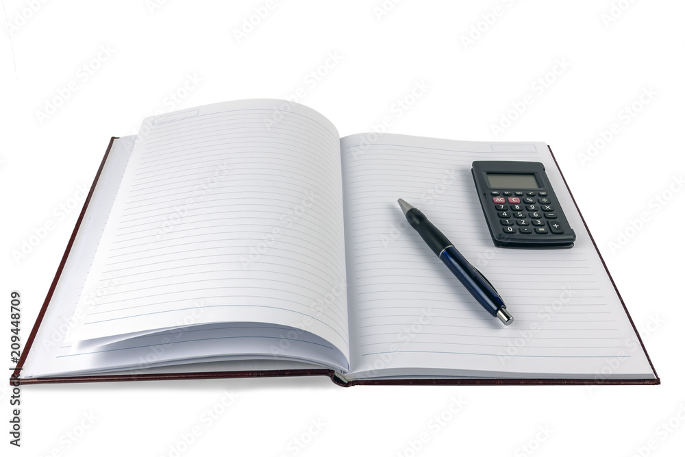 Naklejka premium Large notebook with pen and phone