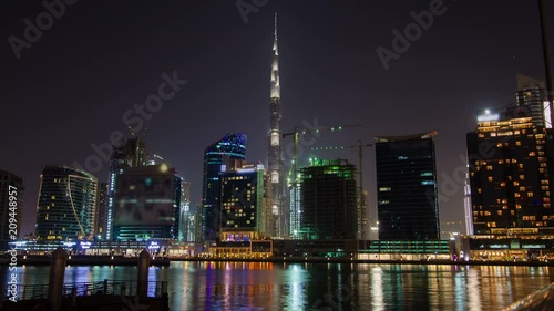 Wallpaper Mural night view with reflection Business Bay Dubai time-lapse Torontodigital.ca