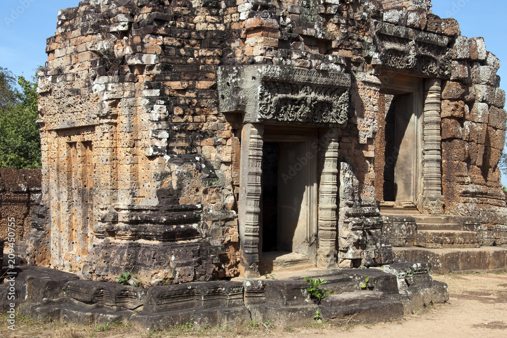 Siem Reap Cambodia,  temple ruins with ornate lintel at the 10th Century East Mebon temple