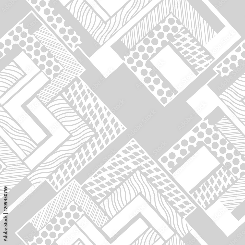 seamless geometric abstract pattern with waves of stripes and dots