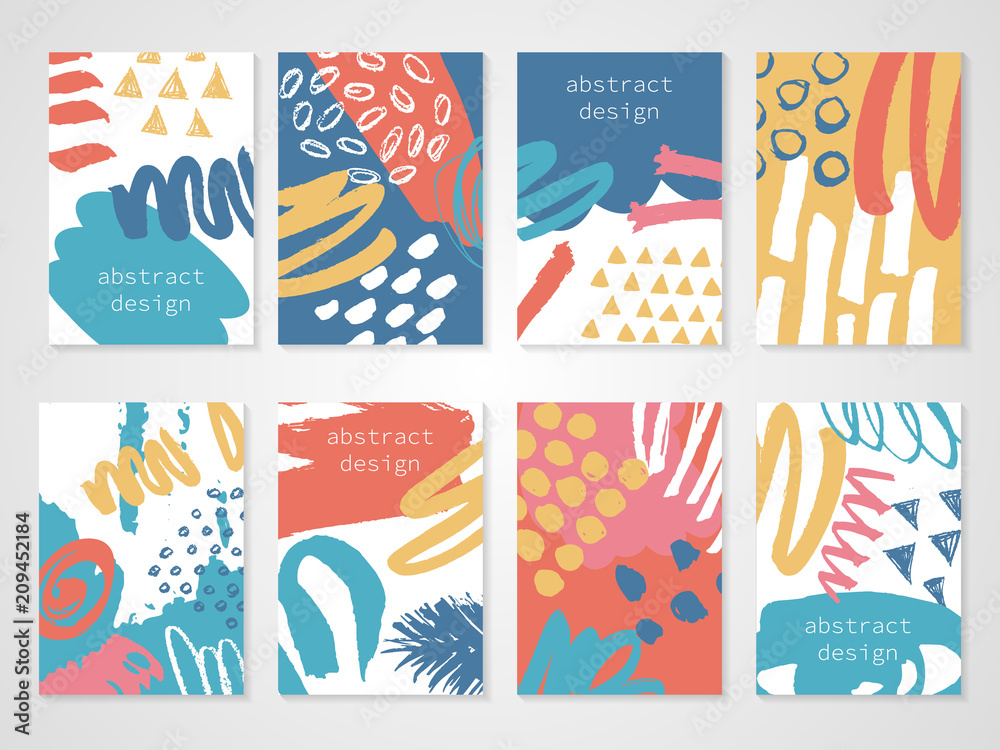 Abstract colorful backgrounds set. Hand drawn templates for card, flyer and invitation design. Vector illustration.